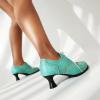 imageSHEMEE Womens Kitten Heels Oxford Pumps Victorian Style Vintage MidHeels Lace Up Brogues Witch Costume Cosplay ShoesBlue Pu