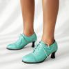 imageSHEMEE Womens Kitten Heels Oxford Pumps Victorian Style Vintage MidHeels Lace Up Brogues Witch Costume Cosplay ShoesBlue Pu