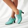 imageSHEMEE Womens Kitten Heels Oxford Pumps Victorian Style Vintage MidHeels Lace Up Brogues Witch Costume Cosplay ShoesBlue Pu
