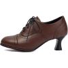 imageSHEMEE Womens Kitten Heels Oxford Pumps Victorian Style Vintage MidHeels Lace Up Brogues Witch Costume Cosplay ShoesBrown 252
