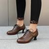 imageSHEMEE Womens Kitten Heels Oxford Pumps Victorian Style Vintage MidHeels Lace Up Brogues Witch Costume Cosplay ShoesBrown Pu