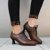 imageSHEMEE Womens Kitten Heels Oxford Pumps Victorian Style Vintage MidHeels Lace Up Brogues Witch Costume Cosplay ShoesBrown Pu