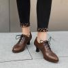 imageSHEMEE Womens Kitten Heels Oxford Pumps Victorian Style Vintage MidHeels Lace Up Brogues Witch Costume Cosplay ShoesBrown Pu