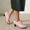 imageSHEMEE Womens Kitten Heels Oxford Pumps Victorian Style Vintage MidHeels Lace Up Brogues Witch Costume Cosplay ShoesPink 251