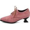 imageSHEMEE Womens Kitten Heels Oxford Pumps Victorian Style Vintage MidHeels Lace Up Brogues Witch Costume Cosplay ShoesPink Suede