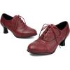 imageSHEMEE Womens Kitten Heels Oxford Pumps Victorian Style Vintage MidHeels Lace Up Brogues Witch Costume Cosplay ShoesRed 252