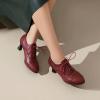 imageSHEMEE Womens Kitten Heels Oxford Pumps Victorian Style Vintage MidHeels Lace Up Brogues Witch Costume Cosplay ShoesRed 252
