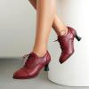 imageSHEMEE Womens Kitten Heels Oxford Pumps Victorian Style Vintage MidHeels Lace Up Brogues Witch Costume Cosplay ShoesRed Pu
