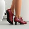 imageSHEMEE Womens Kitten Heels Oxford Pumps Victorian Style Vintage MidHeels Lace Up Brogues Witch Costume Cosplay ShoesRed Pu