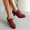 imageSHEMEE Womens Kitten Heels Oxford Pumps Victorian Style Vintage MidHeels Lace Up Brogues Witch Costume Cosplay ShoesRed Pu