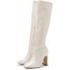imageSHEMEE Womens Square Toe Chunky Heeled Knee High Boots Block Heels Tall Boot with Side ZipperBeige