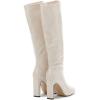 imageSHEMEE Womens Square Toe Chunky Heeled Knee High Boots Block Heels Tall Boot with Side ZipperBeige
