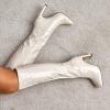 imageSHEMEE Womens Square Toe Chunky Heeled Knee High Boots Block Heels Tall Boot with Side ZipperBeige