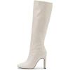 imageSHEMEE Womens Square Toe Chunky Heeled Knee High Boots Block Heels Tall Boot with Side ZipperBeige