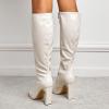imageSHEMEE Womens Square Toe Chunky Heeled Knee High Boots Block Heels Tall Boot with Side ZipperBeige