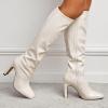 imageSHEMEE Womens Square Toe Chunky Heeled Knee High Boots Block Heels Tall Boot with Side ZipperBeige