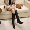 imageSHEMEE Womens Square Toe Chunky Heeled Knee High Boots Block Heels Tall Boot with Side ZipperBlack 2