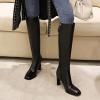 imageSHEMEE Womens Square Toe Chunky Heeled Knee High Boots Block Heels Tall Boot with Side ZipperBlack