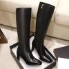 imageSHEMEE Womens Square Toe Chunky Heeled Knee High Boots Block Heels Tall Boot with Side ZipperBlack