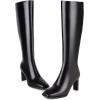 imageSHEMEE Womens Square Toe Chunky Heeled Knee High Boots Block Heels Tall Boot with Side ZipperBlack