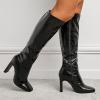 imageSHEMEE Womens Square Toe Chunky Heeled Knee High Boots Block Heels Tall Boot with Side ZipperBlackone