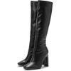 imageSHEMEE Womens Square Toe Chunky Heeled Knee High Boots Block Heels Tall Boot with Side ZipperBlackone