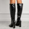 imageSHEMEE Womens Square Toe Chunky Heeled Knee High Boots Block Heels Tall Boot with Side ZipperBlackone