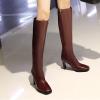 imageSHEMEE Womens Square Toe Chunky Heeled Knee High Boots Block Heels Tall Boot with Side ZipperBurgundy