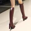 imageSHEMEE Womens Square Toe Chunky Heeled Knee High Boots Block Heels Tall Boot with Side ZipperBurgundy