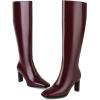 imageSHEMEE Womens Square Toe Chunky Heeled Knee High Boots Block Heels Tall Boot with Side ZipperBurgundy