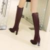 imageSHEMEE Womens Square Toe Chunky Heeled Knee High Boots Block Heels Tall Boot with Side ZipperBurgundy