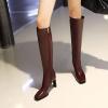 imageSHEMEE Womens Square Toe Chunky Heeled Knee High Boots Block Heels Tall Boot with Side ZipperBurgundy