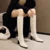 imageSHEMEE Womens Square Toe Chunky Heeled Knee High Boots Block Heels Tall Boot with Side ZipperOff White 2