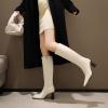 imageSHEMEE Womens Square Toe Chunky Heeled Knee High Boots Block Heels Tall Boot with Side ZipperOff White 2