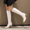 imageSHEMEE Womens Square Toe Chunky Heeled Knee High Boots Block Heels Tall Boot with Side ZipperWhite