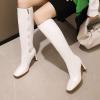 imageSHEMEE Womens Square Toe Chunky Heeled Knee High Boots Block Heels Tall Boot with Side ZipperWhite
