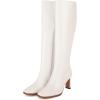 imageSHEMEE Womens Square Toe Chunky Heeled Knee High Boots Block Heels Tall Boot with Side ZipperWhite