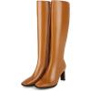 imageSHEMEE Womens Square Toe Chunky Heeled Knee High Boots Block Heels Tall Boot with Side ZipperYellow