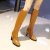 imageSHEMEE Womens Square Toe Chunky Heeled Knee High Boots Block Heels Tall Boot with Side ZipperYellow