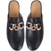 imageSHEMEE Womens Genuine Leather Backless Mules Slides Shoes Flats Low Heel Loafers Round Closed Toe Slingback Slippers with ChainsBlack