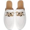 imageSHEMEE Womens Genuine Leather Backless Mules Slides Shoes Flats Low Heel Loafers Round Closed Toe Slingback Slippers with ChainsWhite