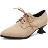 imageSHEMEE Womens Kitten Heels Oxford Pumps Victorian Style Vintage MidHeels Lace Up Brogues Witch Costume Cosplay ShoesApricot Suede