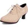 imageSHEMEE Womens Kitten Heels Oxford Pumps Victorian Style Vintage MidHeels Lace Up Brogues Witch Costume Cosplay ShoesBeige 251