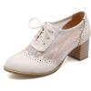 imageSHEMEE Womens Lace Mesh Stacked Chunky Heel Wingtip Oxfords Round Toe Block Heels LaceUp Pumps Work Office Dress ShoesWhite