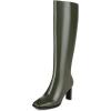 imageSHEMEE Womens Square Toe Chunky Heeled Knee High Boots Block Heels Tall Boot with Side ZipperArmy Green