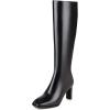 imageSHEMEE Womens Square Toe Chunky Heeled Knee High Boots Block Heels Tall Boot with Side ZipperBlack