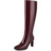 imageSHEMEE Womens Square Toe Chunky Heeled Knee High Boots Block Heels Tall Boot with Side ZipperBurgundy