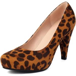 imageSHEMEE Stiletto Heels Women Pumps Slip On Round Toe Platform Shoe High Heeled Work Office Dress Elegant Court ShoesLeopard Suede