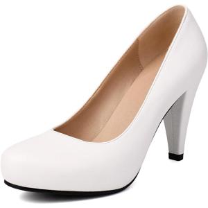 imageSHEMEE Stiletto Heels Women Pumps Slip On Round Toe Platform Shoe High Heeled Work Office Dress Elegant Court ShoesWhite Pu