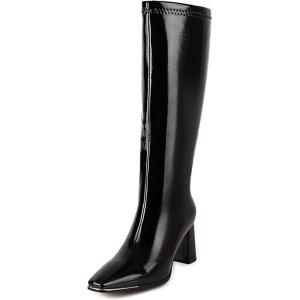 imageSHEMEE Womens Square Toe Chunky Heeled Knee High Boots Block Heels Tall Boot with Side ZipperBlack 2
